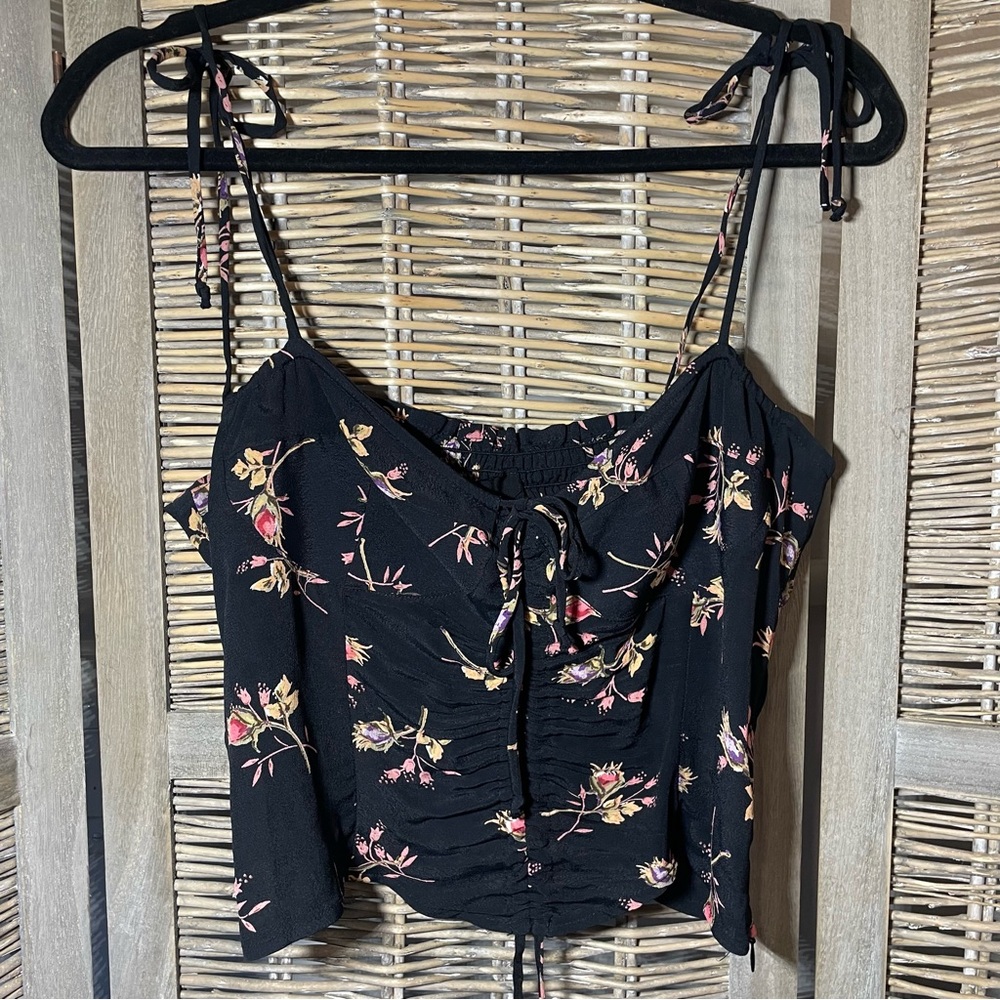 Blue Life Black Floral Crop Top